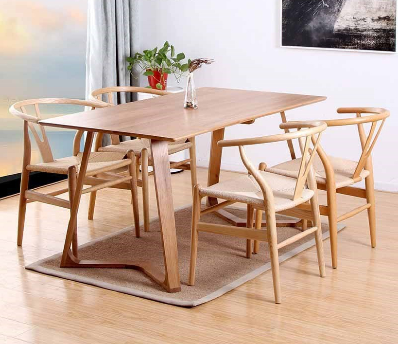 Bộ bàn ăn Twist kết hợp ghế WishBone đan dây 
