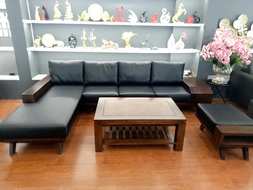 Sofa gỗ sồi tự nhiên bọc da Hàn đem đến một không gian sang trọng và đẳng cấp cho phòng khách